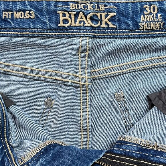 Buckle Black Fit No 53 Ankle Skinny Jeans 30 Denim Mid Rise Distressed Stretch - Picture 9 of 11